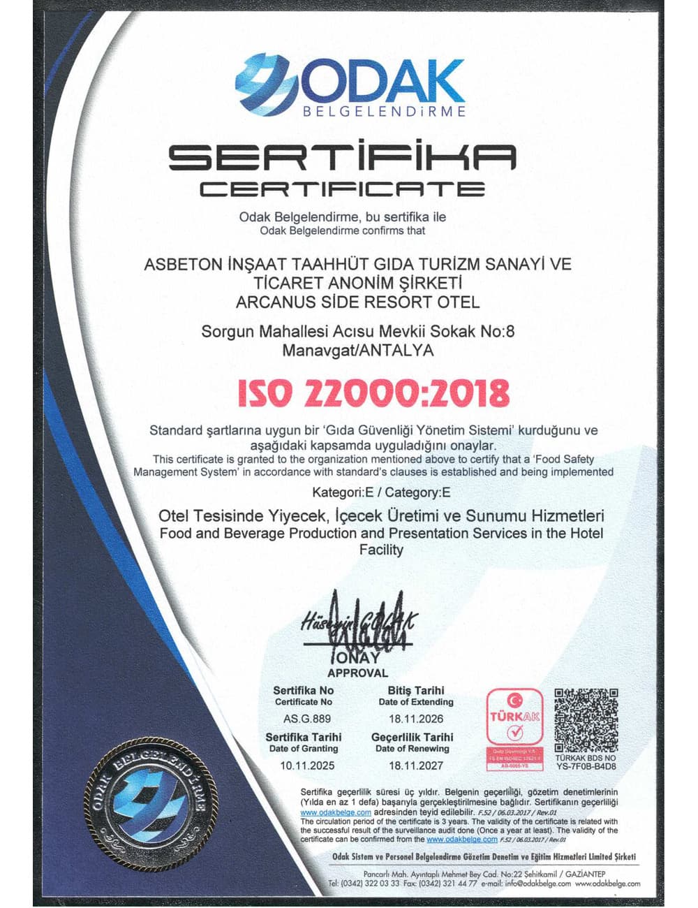 ISO 22000:2018 Gıda Güvenliği Yönetim Sistemi (Odak)