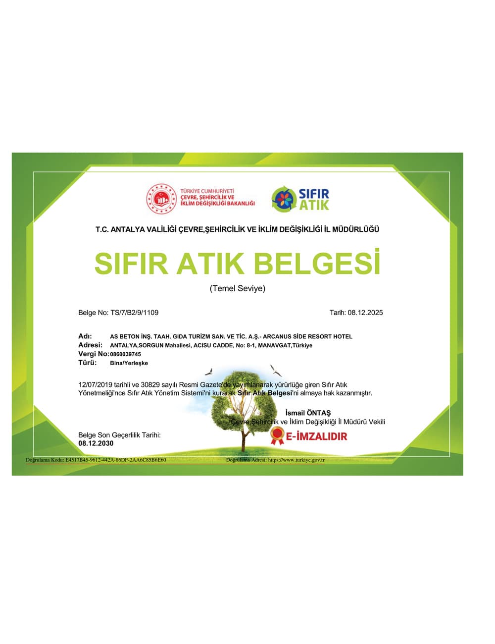 Sıfır Atık Belgesi